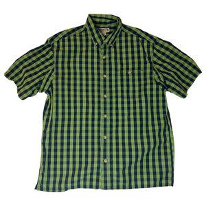 Duluth Trading Mens Large Green Button Down Shirt Cotton Short Sleeve Pocket